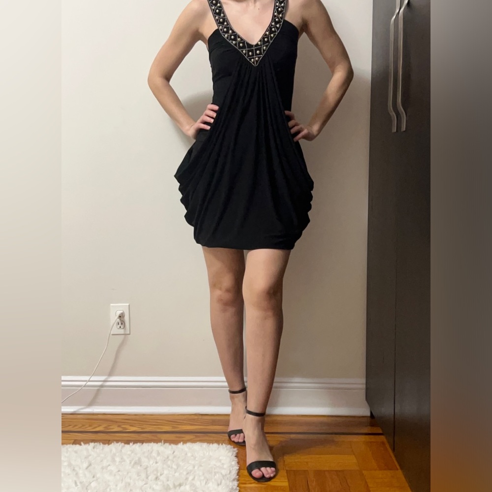 Black open back cocktail party mini dress size S